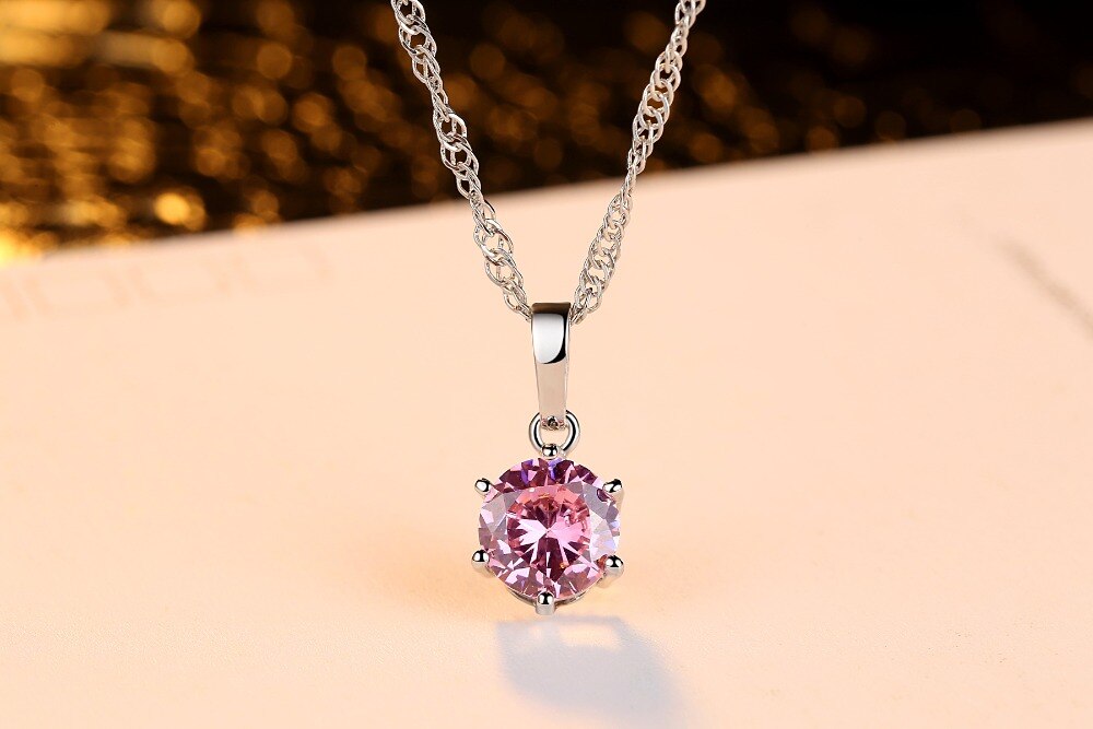 AAA Zircon Round Crystal Pendant Choker Necklace for Women Females Green Purple Blue Pink Color CZ Jewelry Gifts