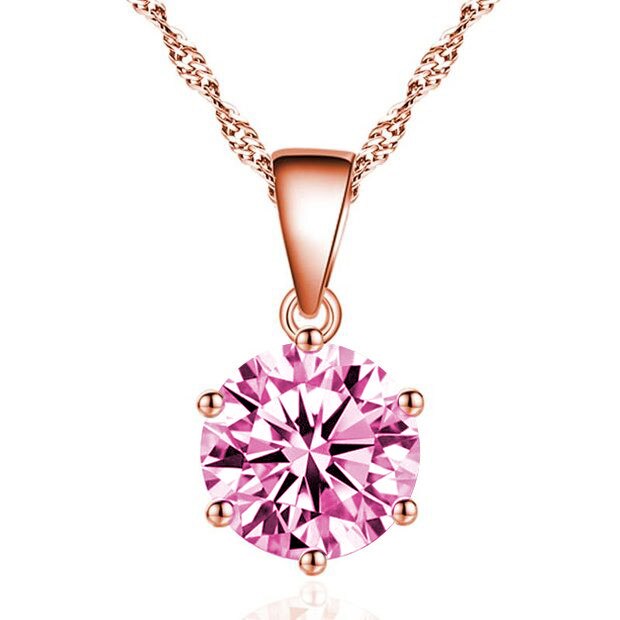 AAA Zircon Round Crystal Pendant Choker Necklace for Women Females Green Purple Blue Pink Color CZ Jewelry Gifts