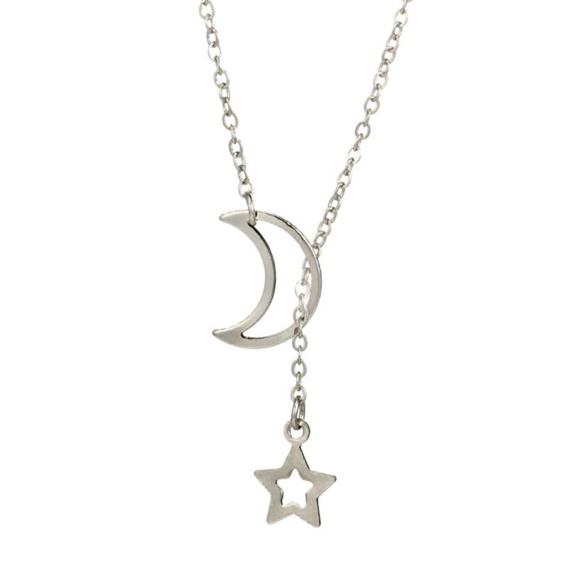 Fashion Accessories Women's Moon Star Pendant Choker Necklace Gold Silver Long Chain Jewelry Simple Birthday Gift Chain Necklace