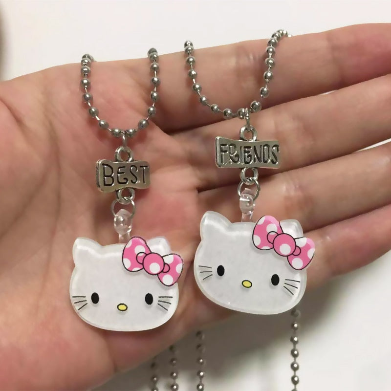 Acrylic Kitty Necklaces Cartoon Animal Hallo Cat Friend Pendant Necklace BFF Friendship Jewelry Gifts For Kids