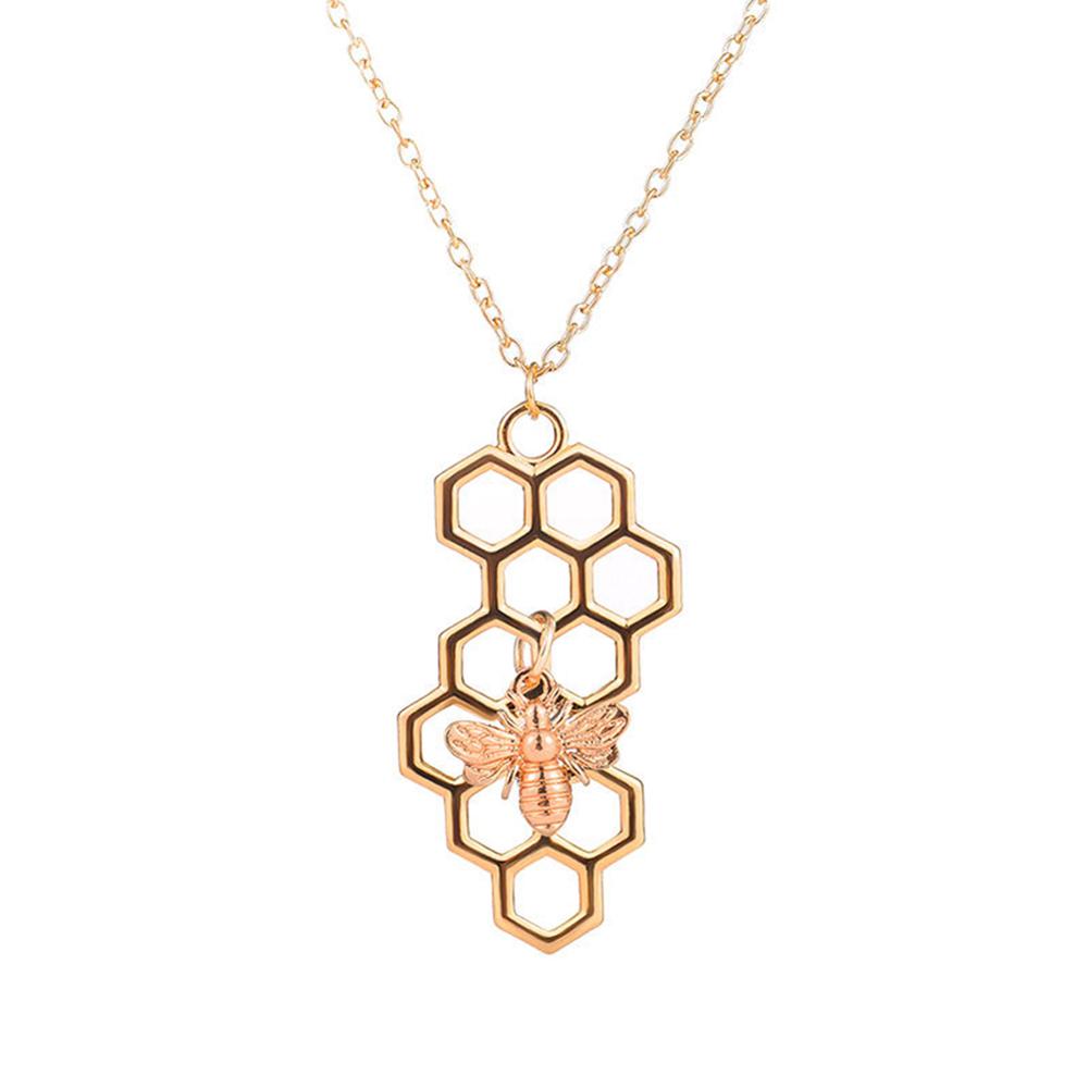 Fashion Alloy Little bee Honeycomb necklace pendant necklaces for women cute Gold/Silver choker charm party jewelry Gift #280169
