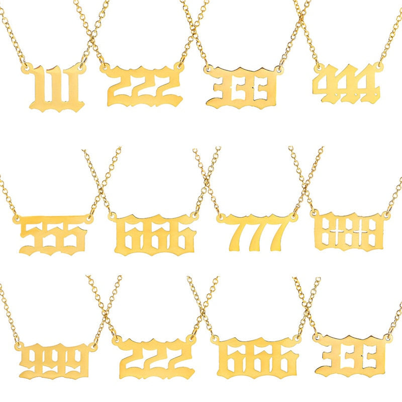 Angel Number Gold Necklace Simple Design 111 222 333 444 555 666 777 888 999 Pendant Choker Necklace for Women Jewelry