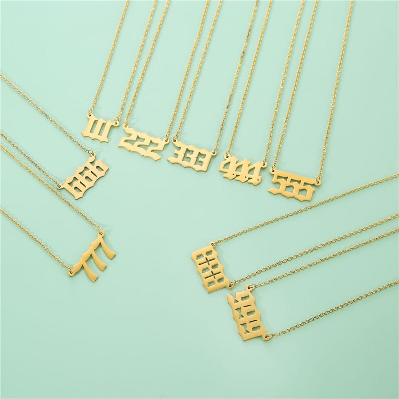 Angel Number Gold Necklace Simple Design 111 222 333 444 555 666 777 888 999 Pendant Choker Necklace for Women Jewelry