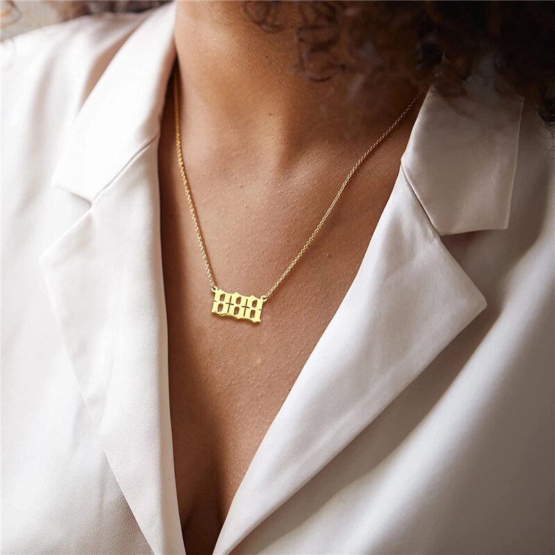 Angel Number Gold Necklace Simple Design 111 222 333 444 555 666 777 888 999 Pendant Choker Necklace for Women Jewelry
