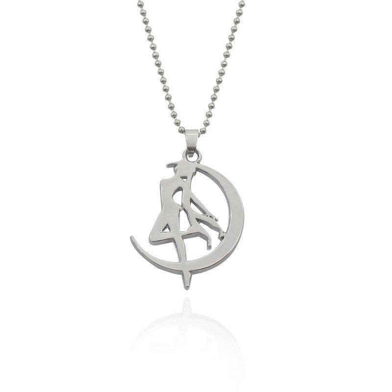 Anime Pentagram Moon Necklace Cartoon Crystal Angel Wings Key Pendant Choker Student Cosplay Daily Jewelry