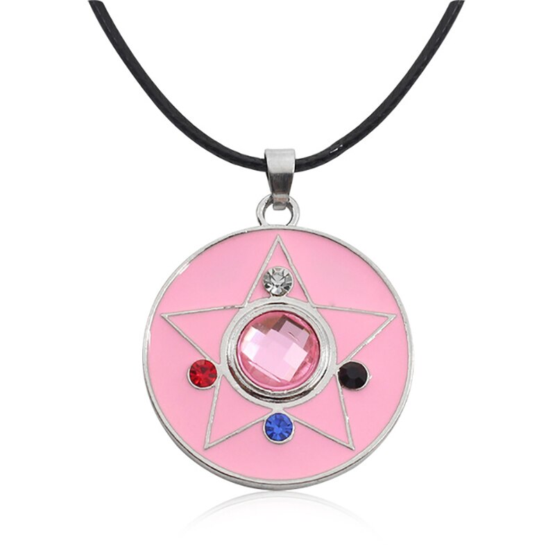 Anime Pentagram Moon Necklace Cartoon Crystal Angel Wings Key Pendant Choker Student Cosplay Daily Jewelry