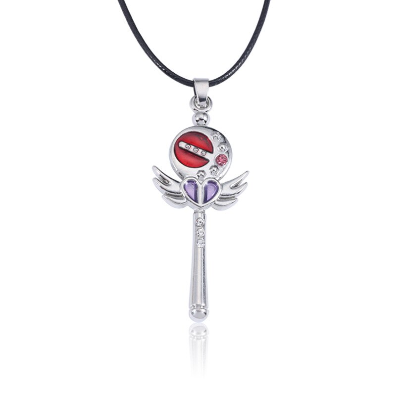 Anime Pentagram Moon Necklace Cartoon Crystal Angel Wings Key Pendant Choker Student Cosplay Daily Jewelry