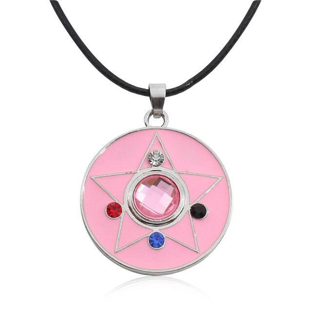 Anime Pentagram Moon Necklace Cartoon Crystal Angel Wings Key Pendant Choker Student Cosplay Daily Jewelry