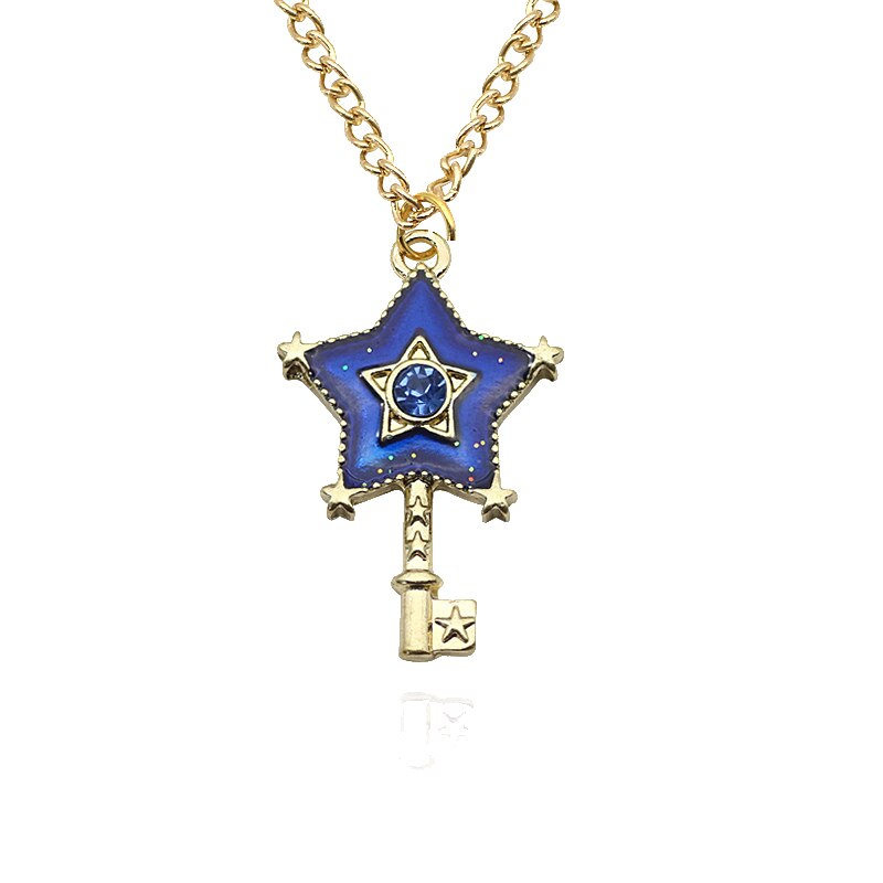 Anime Pentagram Moon Necklace Cartoon Crystal Angel Wings Key Pendant Choker Student Cosplay Daily Jewelry