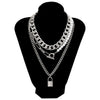 Asymmetric Lock Necklace for Men Women Punk Chunky Cuban Link Chain Choker Toggle Clasp Pearl Necklace  Party Jewelry