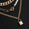 Asymmetric Lock Necklace for Men Women Punk Chunky Cuban Link Chain Choker Toggle Clasp Pearl Necklace  Party Jewelry