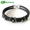 Fashion Atolyestone Stainless Steel Silver Claw Clasp 5mm Black Genuine Stingr Leather Bracelet Bangle for Gift Fit Watch