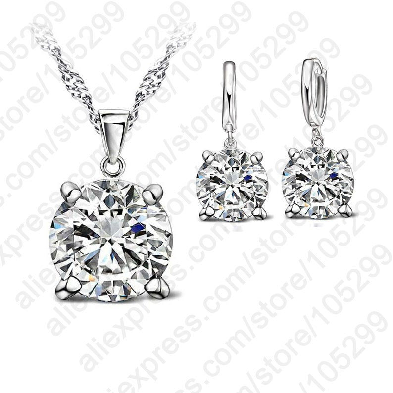Fashion Austria Crystal Earrings Necklace Jewelry Sets Classic Wedding Dress 925 Sterling Silver Fashion Pendant Necklace