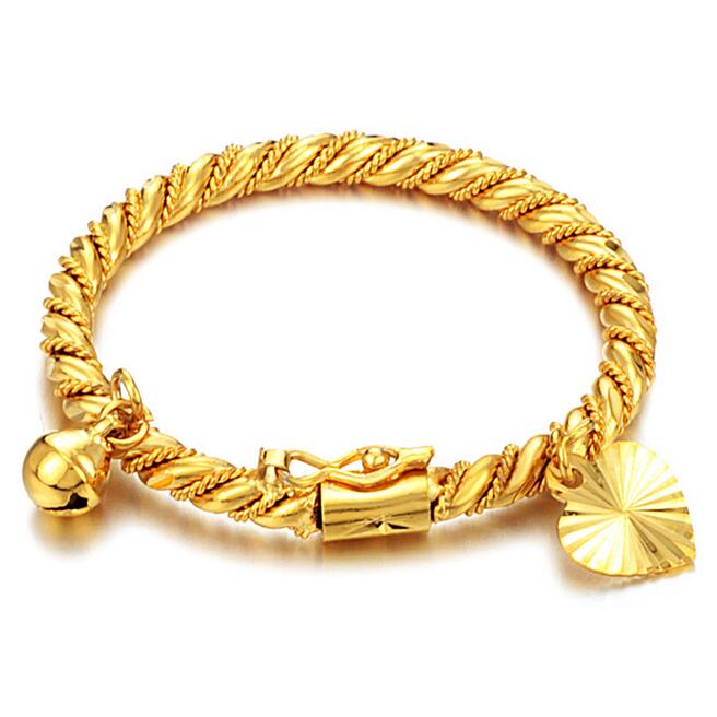 Fashion Baby Kids Lucky Charm Jewelry peach heart little baby Girl Gold Color bracelets bangles for children boys