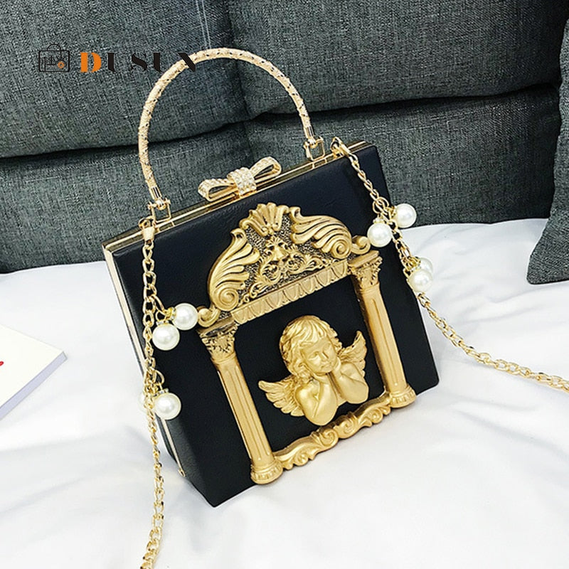 Baroque Angel Relief Crossbody Bags for Women Handbag Chains Clip Shoulder Bag Ladies Retro Evening Clutch Purses Chic