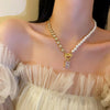 Baroque Pearl Chain OT Clasp Necklace for Women Geometric Pendant Necklace Bohemian Jewelry Gift