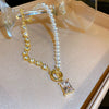 Baroque Pearl Chain OT Clasp Necklace for Women Geometric Pendant Necklace Bohemian Jewelry Gift