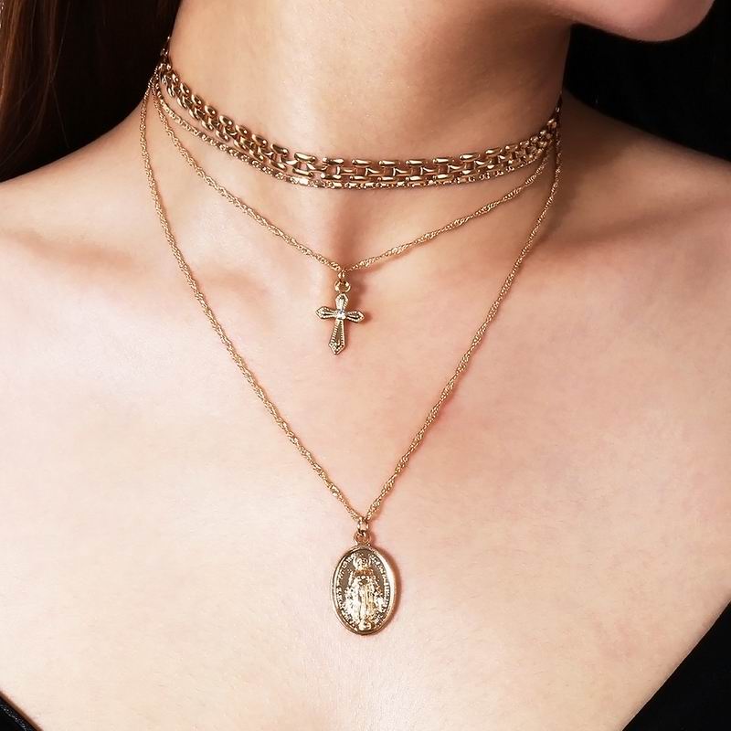 Beaded Necklaces for Women Multilayer Combo Bohemia Gold Necklace Simple Cross Jesus Pendant Necklace Female jewlery