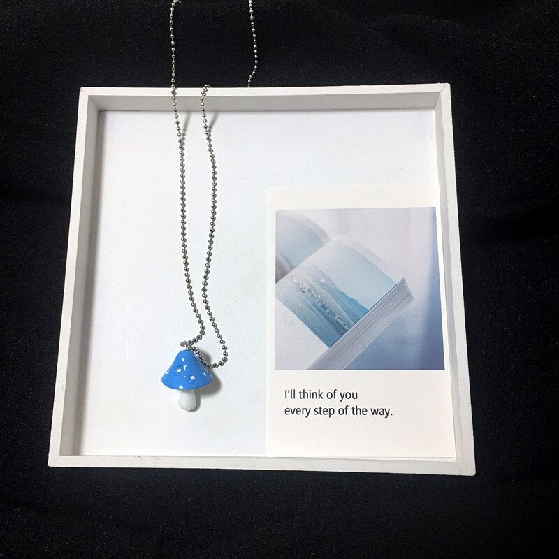 Beads Chain Cartoon Resin Mushroom Pendant Necklace for Women Men Colorful Cute Necklaces Jewelry Valentine's Day Gift
