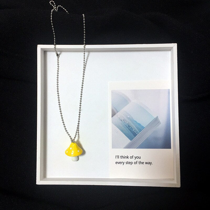 Beads Chain Cartoon Resin Mushroom Pendant Necklace for Women Men Colorful Cute Necklaces Jewelry Valentine's Day Gift