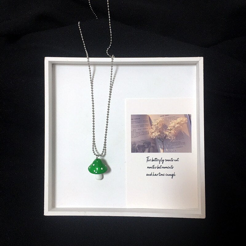 Beads Chain Cartoon Resin Mushroom Pendant Necklace for Women Men Colorful Cute Necklaces Jewelry Valentine's Day Gift