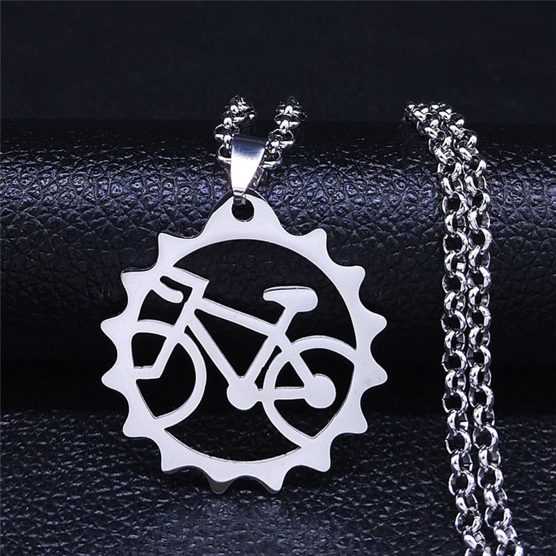Bicycle Stainless Steel Chain Necklace Women Moon Heart Necklaces Pendants Jewelry colgante mujer N4108S01