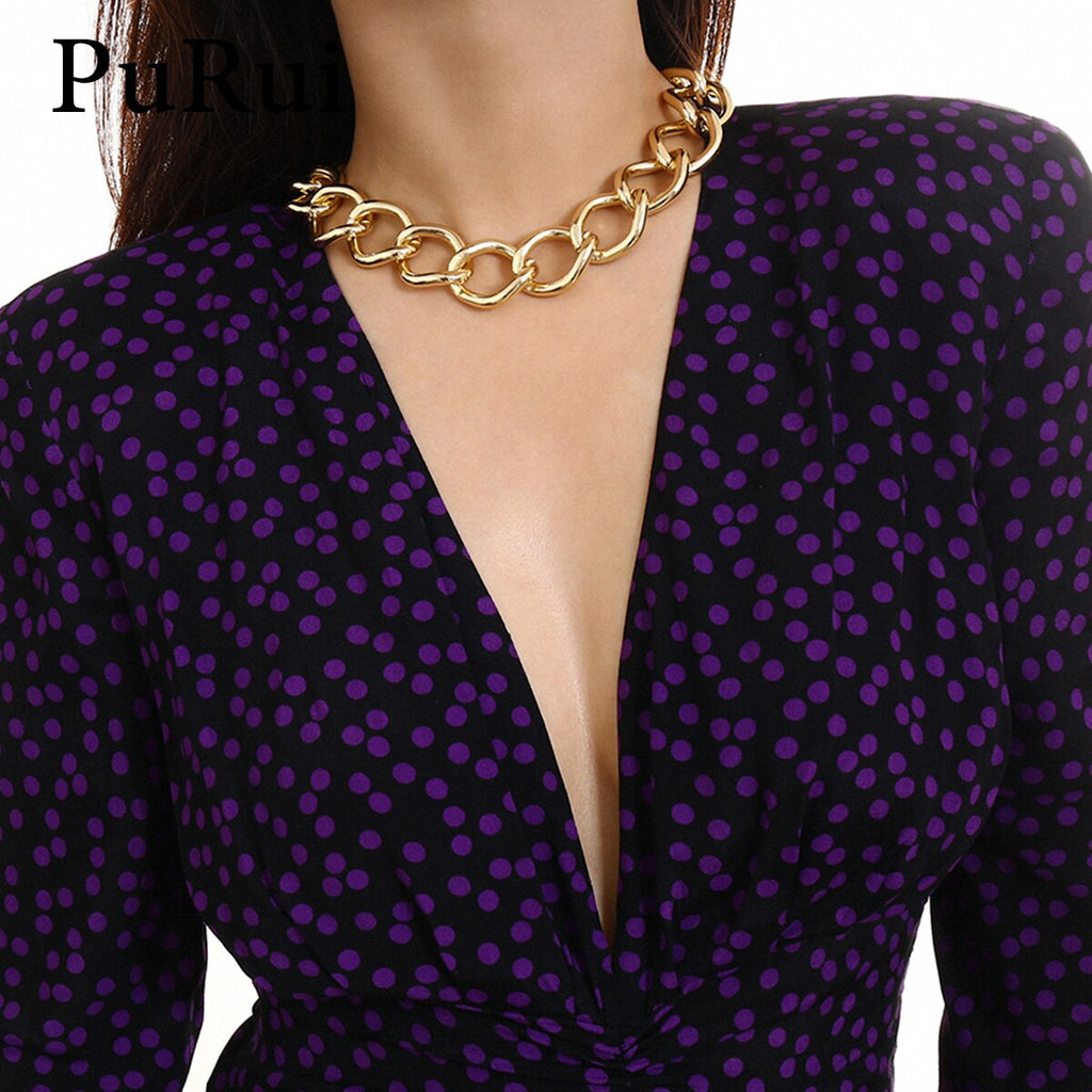 Big Chain Choker Necklace Women Punk Statement Necklace Gold Color Metal Short Chain Necklace Hiphop Jewelry