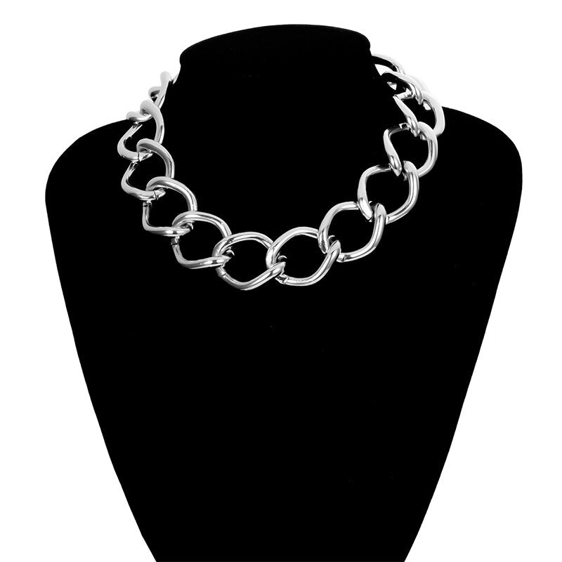 Big Chain Choker Necklace Women Punk Statement Necklace Gold Color Metal Short Chain Necklace Hiphop Jewelry