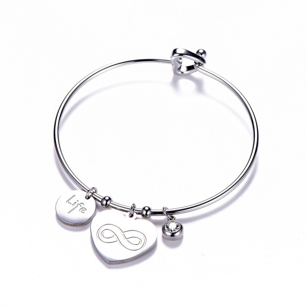 Big Heart Charm Bangles Stainless Steel Bracelet Bangle Women Boho Infinite Love Bangle For Lover Crystal Summer Jewelry