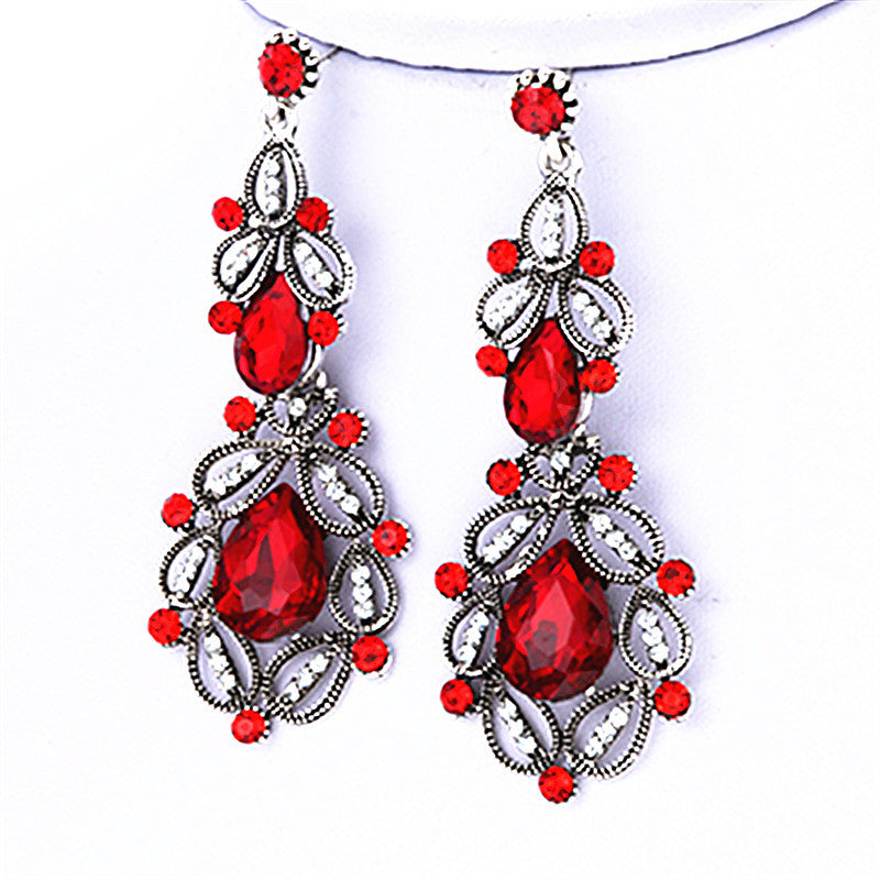 Fashion Big long Blue crystal drop earrings for women vintage flower silver Color bride Earrings wedding Jewelry accessories
