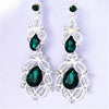 Fashion Big long Blue crystal drop earrings for women vintage flower silver Color bride Earrings wedding Jewelry accessories