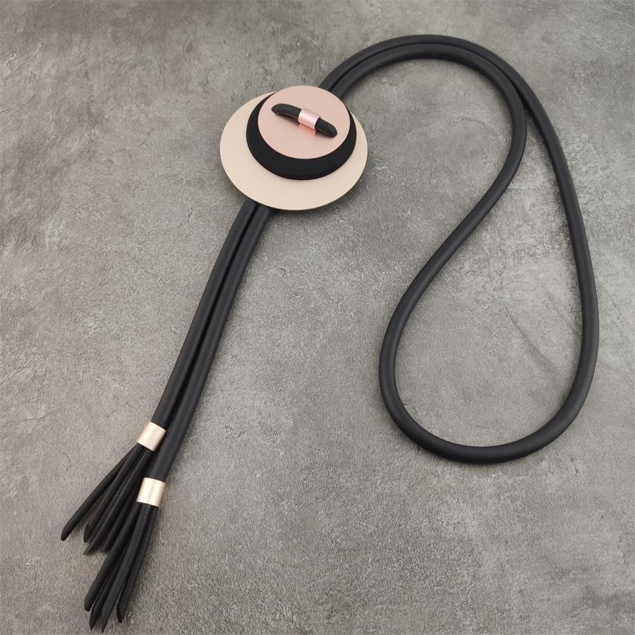 Black Rubber Rope Women Accessories  Tassel Pendants Casual Long Necklaces Chunky Statement Jewelry for office Lady