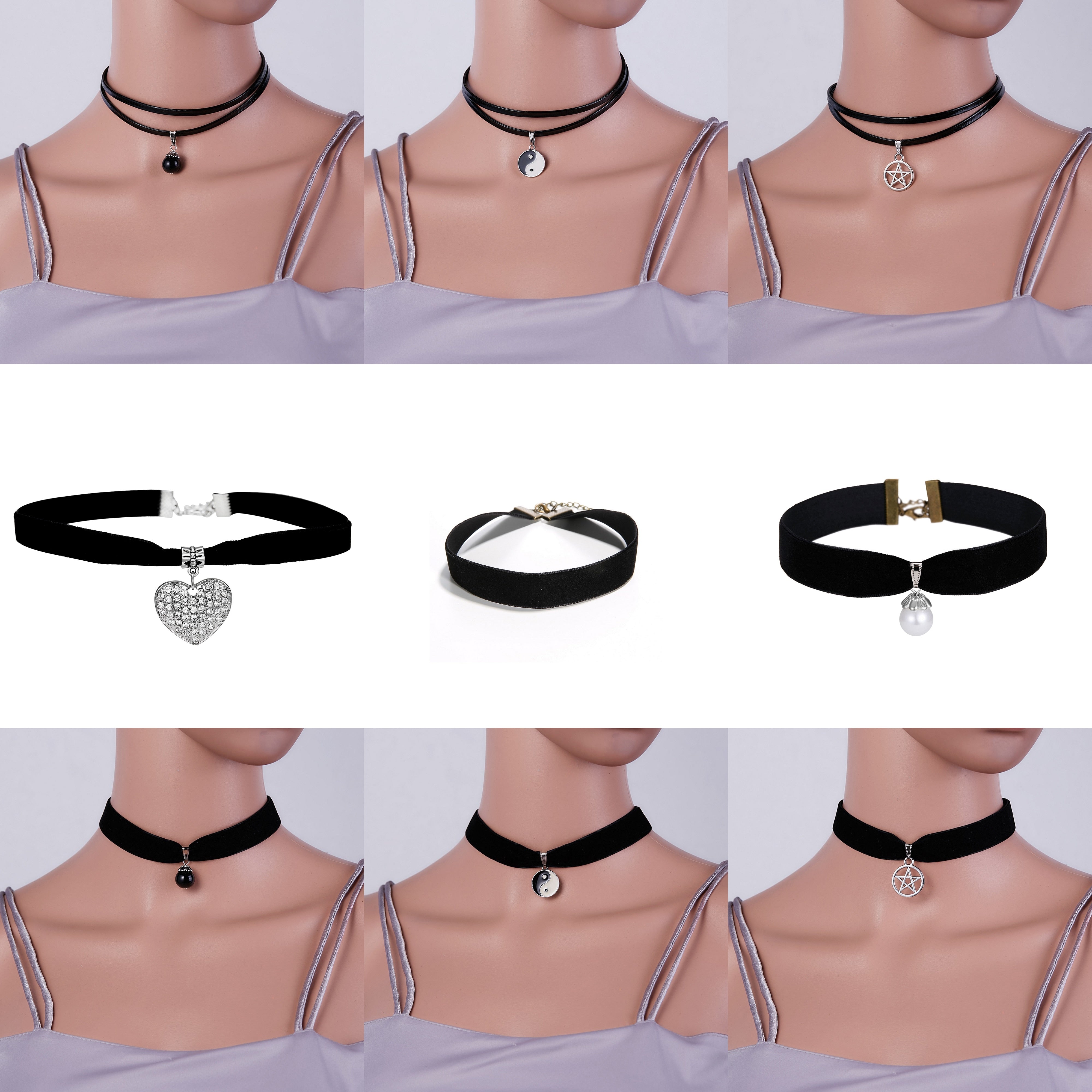Black Velvet Choker Necklace 90's Plain Ribbon Gothic Round Burlesque Rope Chain Statement Jewelry Retro for Women