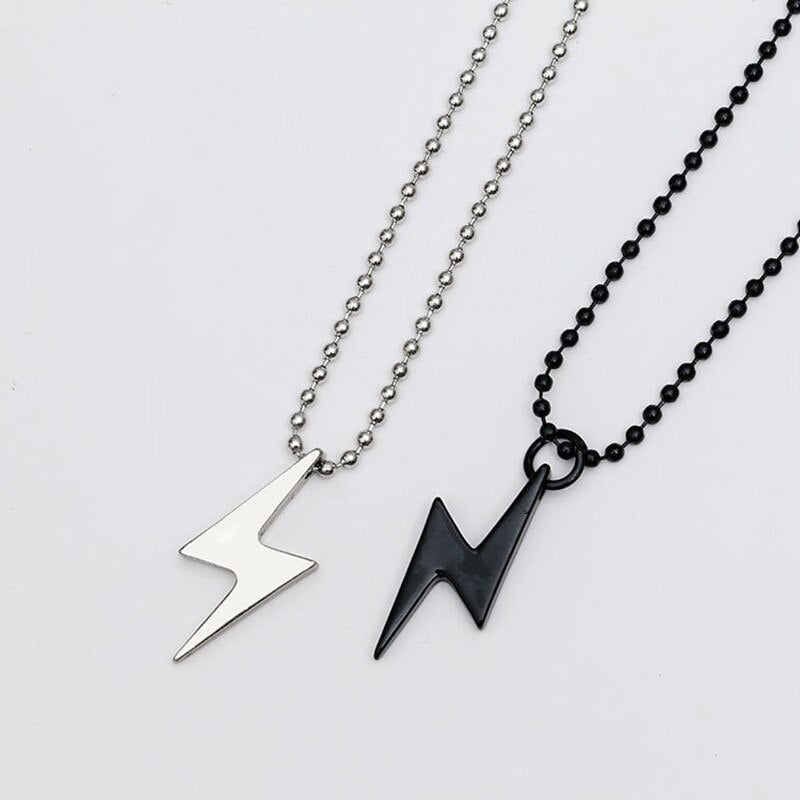 Black White Lightning Necklace for Women Long Chain Small Lightning Pendant Couple Necklace Party Ornament Jewelry Gift