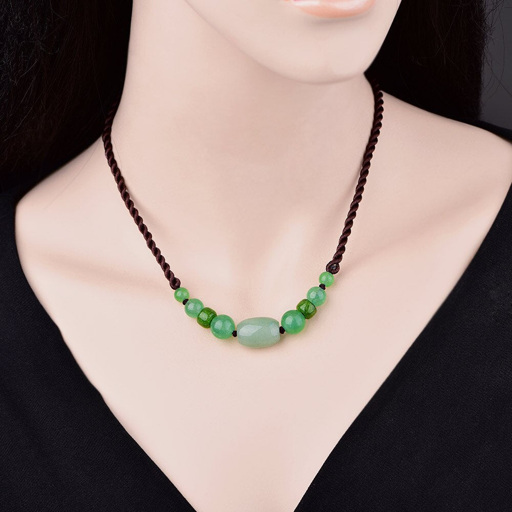 Bluish Green Dongling Yu Sweater Chain Simplicity Exquisite Big and Small Beads Cylinder Necklace Woman Bijoux