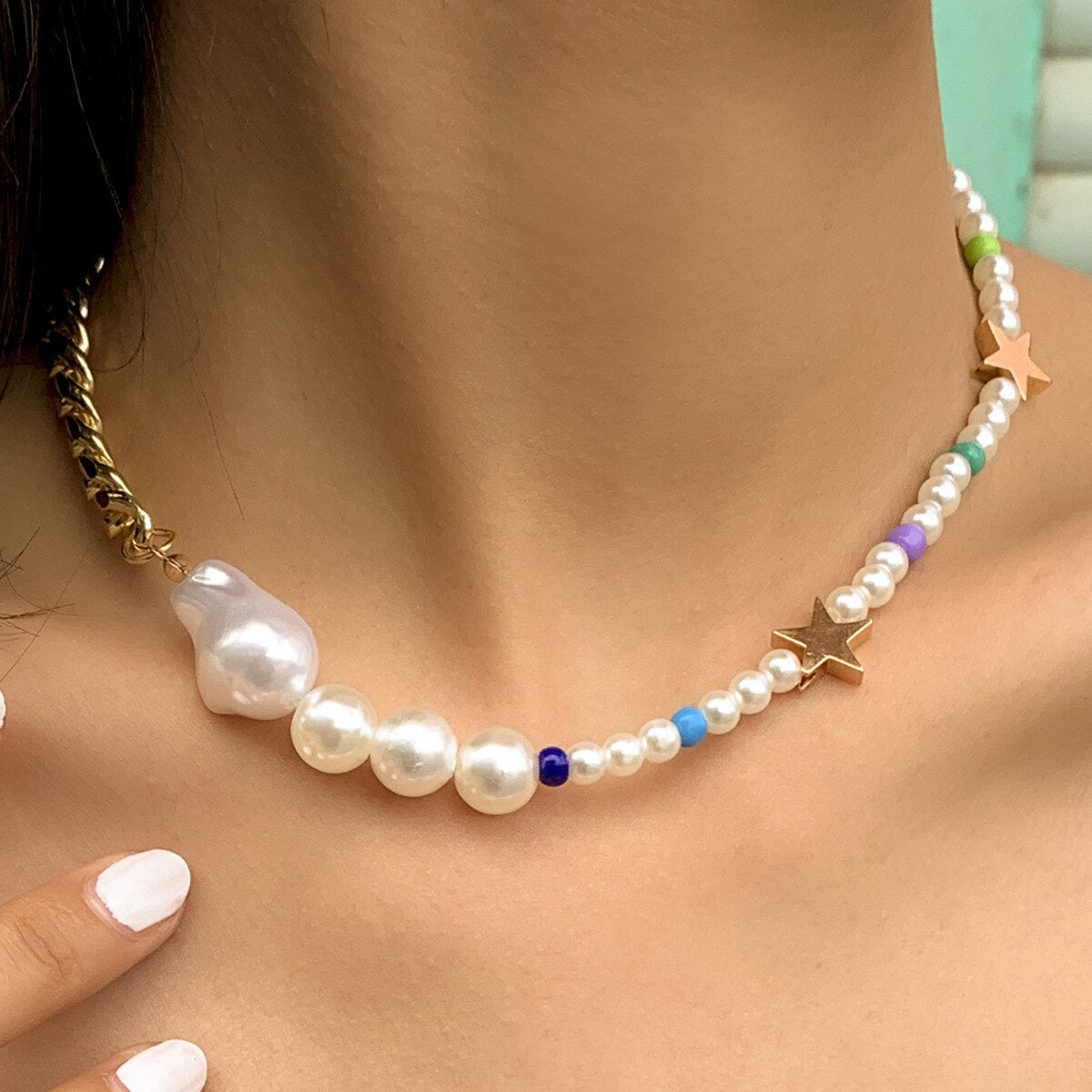 Bohemian Baroque Imitation Pearl Beaded Necklace Women's Star Necklace Jewelry Gift  2021 New