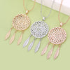 Bohemian Ethnic Feather Style Dreamcatcher Necklace For Women Silverly Rose Gold Mandala Lotus Sweater Necklace Jewelry