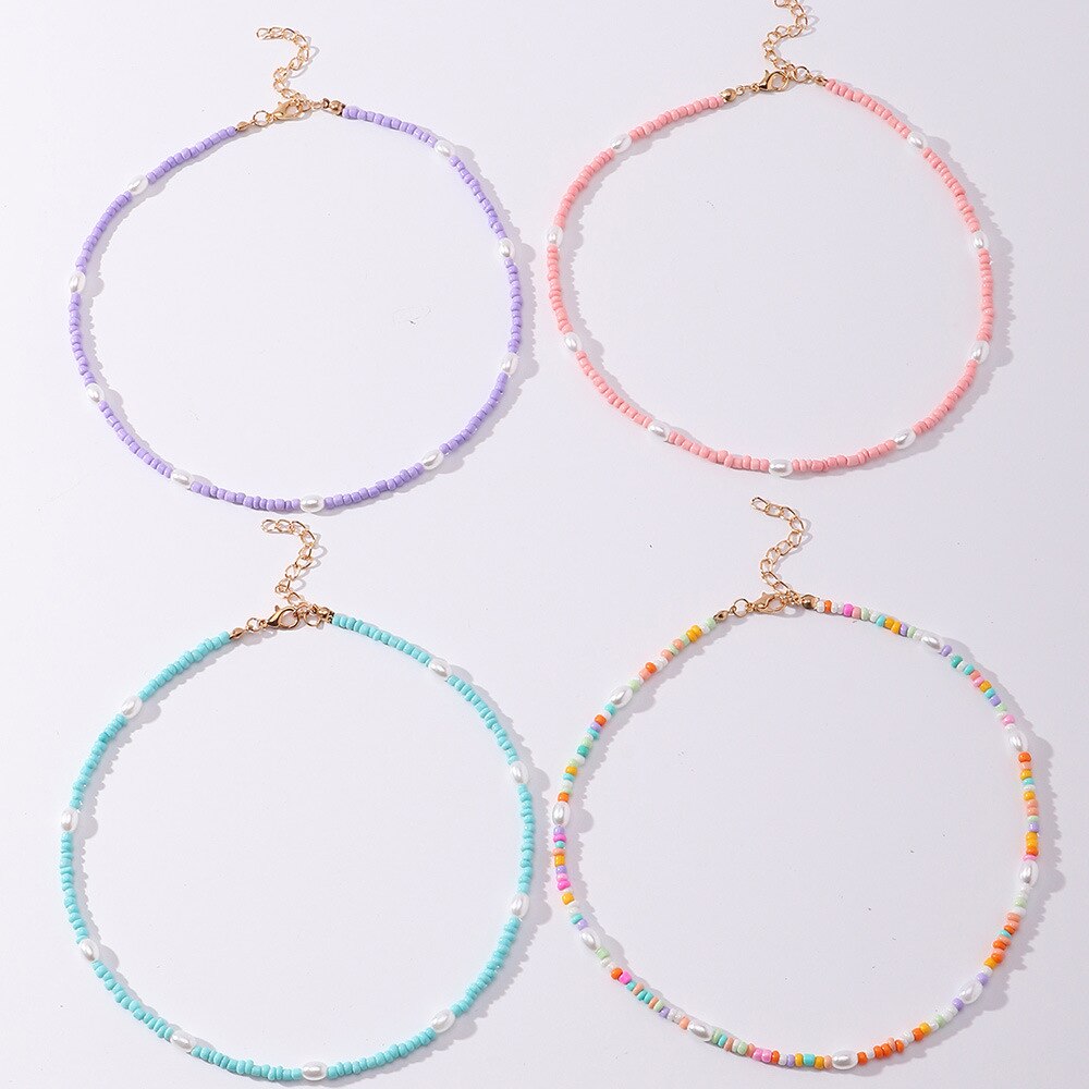 Boho Beads Choker Necklaces Womens Bohemia Colorful Measle Pearl Strand Alloy Geometric Necklaces Jewelry for Girls