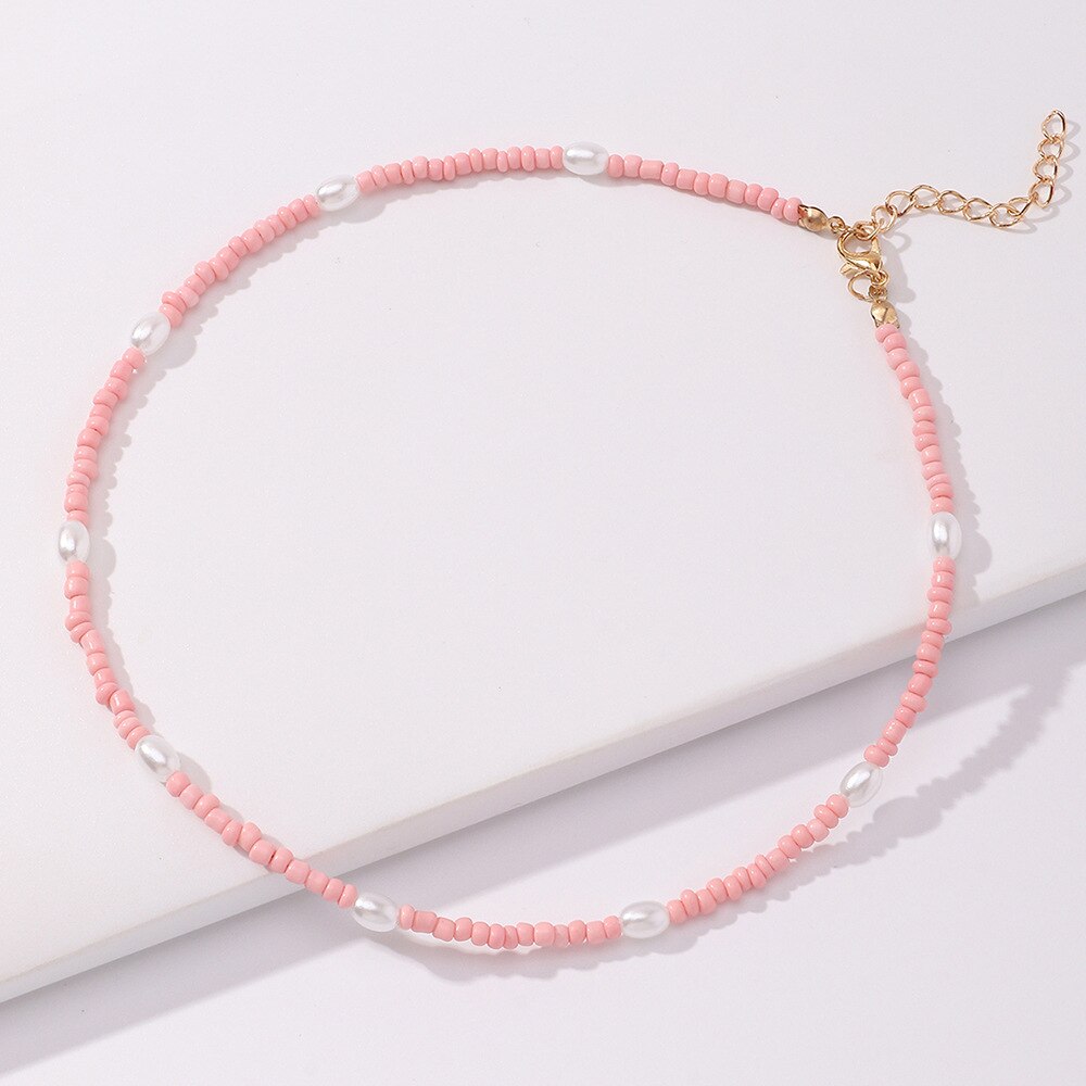 Boho Beads Choker Necklaces Womens Bohemia Colorful Measle Pearl Strand Alloy Geometric Necklaces Jewelry for Girls