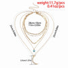Boho Long Charm Necklace Women Gold Multilayer Sequins  Evil Eye stone Moon Pendant Collarbone Necklace Female Jewelry