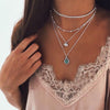 Boho Long Charm Necklace Women Multilayer Sequins Baby Elephant Stone Moon Pendant Collarbone Necklace Female Jewelry