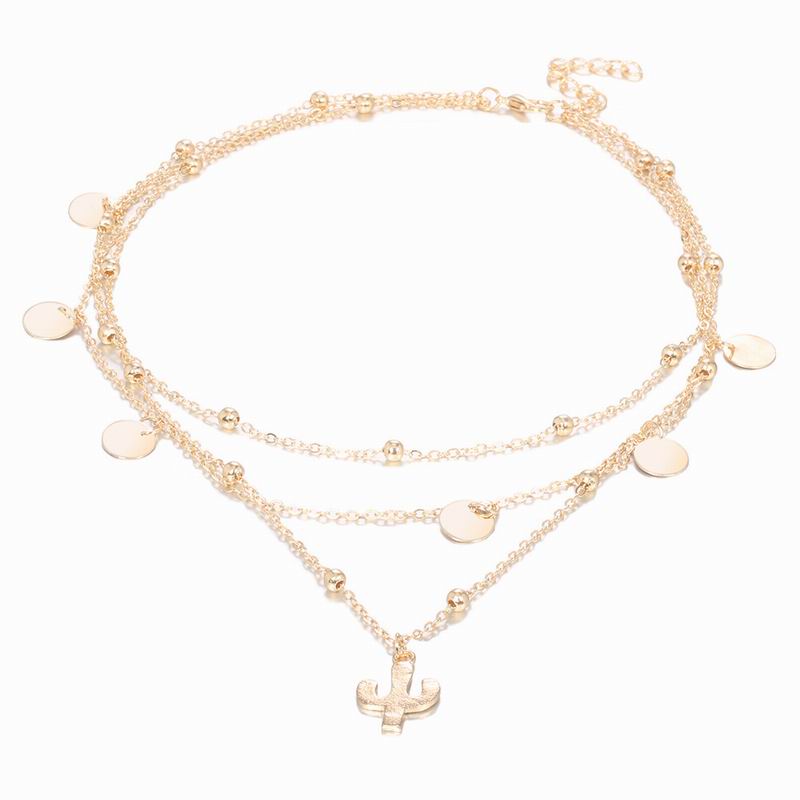 Boho Necklaces Pendant Vintage Charm Necklace Cactus Geometry Hanging Pendant Multilayer Collarbone Chain Jewlery Gift