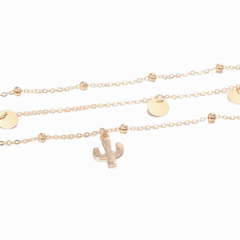 Boho Necklaces Pendant Vintage Charm Necklace Cactus Geometry Hanging Pendant Multilayer Collarbone Chain Jewlery Gift