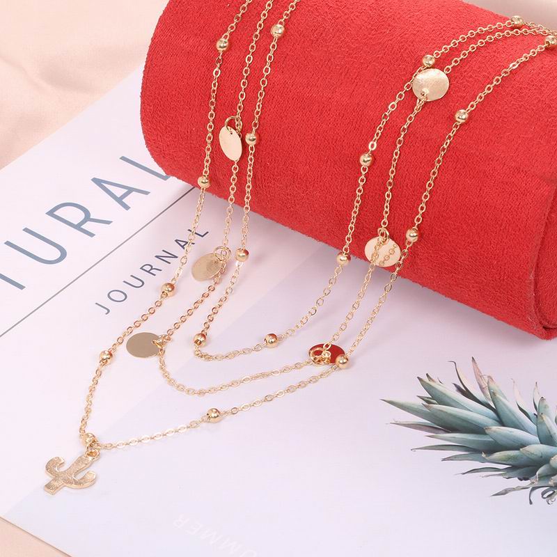Boho Necklaces Pendant Vintage Charm Necklace Cactus Geometry Hanging Pendant Multilayer Collarbone Chain Jewlery Gift