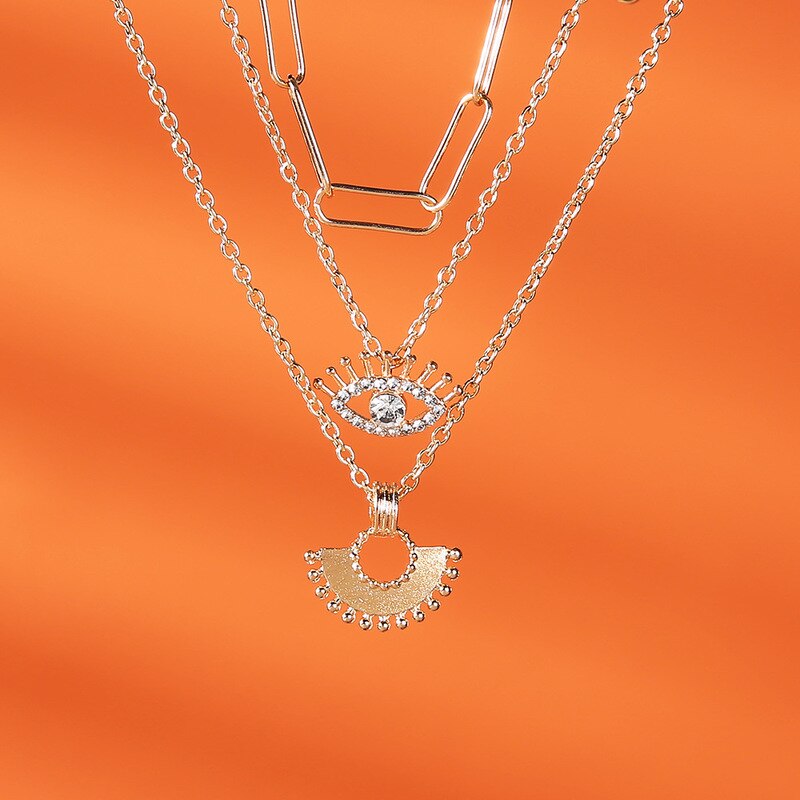 Boho Necklaces Pendant Vintage Charm Necklace Evil Eye Geometry Hanging Pendant Multilayer Collarbone Chain Jewlery Gift