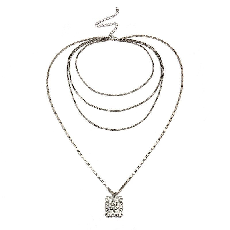 Boho Necklaces Pendant Vintage Charms Necklace Hyperbolic Geometry Hanging Pendant Multilayer Collarbone Chain Jewlery