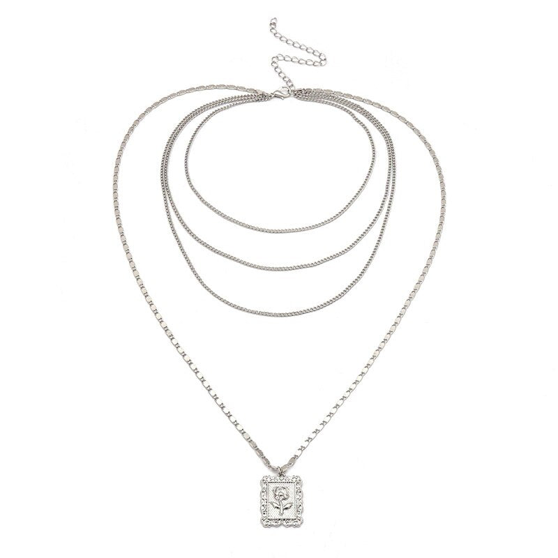 Boho Necklaces Pendant Vintage Charms Necklace Hyperbolic Geometry Hanging Pendant Multilayer Collarbone Chain Jewlery