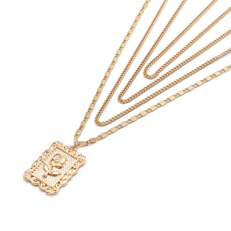 Boho Necklaces Pendant Vintage Charms Necklace Hyperbolic Geometry Hanging Pendant Multilayer Collarbone Chain Jewlery