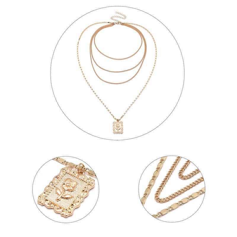 Boho Necklaces Pendant Vintage Charms Necklace Hyperbolic Geometry Hanging Pendant Multilayer Collarbone Chain Jewlery