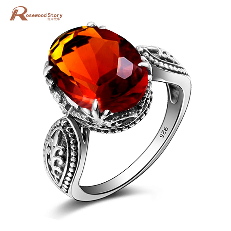 Fashion Brand Solid 925 Sterling Silver Ring Brown Stone Amber Wedding Romantic Rings Engagement Vintage Jewelry For Women